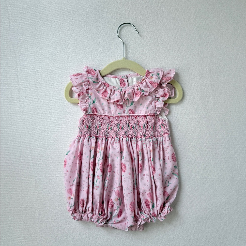 Cecil & Lou Smocked Pink Floral Bubble, 3M